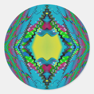 ~ Schwarz-Rosa-Blau-Gelb-Fraktal ~ Runder Aufkleber