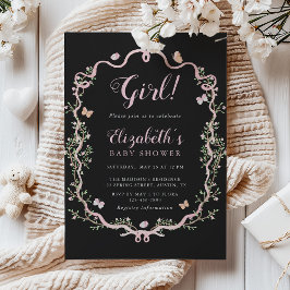 Schwarz-Rosa-Blossom-Bläschen-Girl-Babydusche Einladung