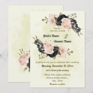 Schwarz Rosa Blume botanische Hochzeit Einladung