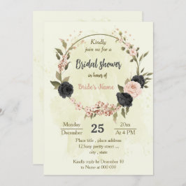 Schwarz-Rosa-Blume botanisches Brautparty Einladung