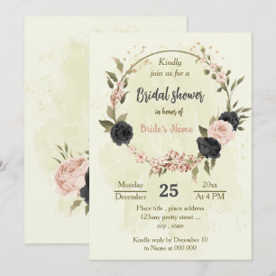 Schwarz-Rosa-Blume botanisches Brautparty Einladung