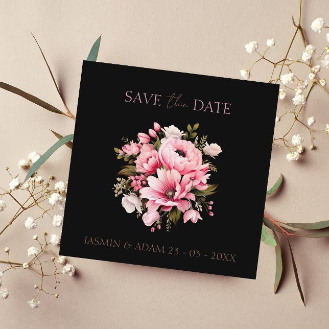 Schwarz-Rosa-Blume Dunkelästhetische Hochzeit Save The Date (Von Creator hochgeladen)
