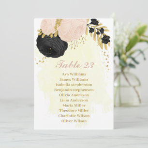Schwarz-Rosa-Blume, goldene Sitzkarte Einladung