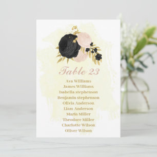 Schwarz-Rosa-Blume, goldene Sitzkarte Einladung