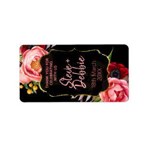 Schwarz-Rosa-Blume Hochzeitslippen-Balken Adressaufkleber