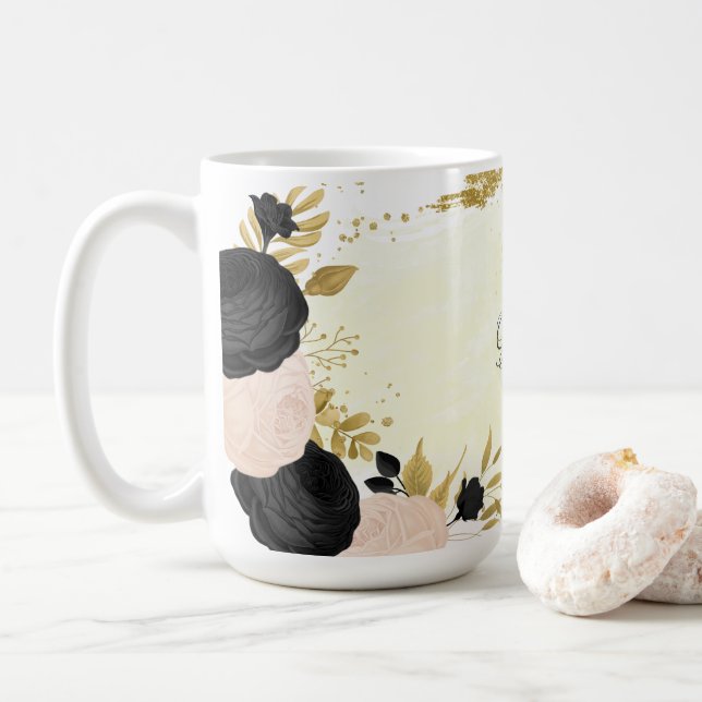 Schwarz-Rosa-Blume Kaffeetasse (Mit Donut)