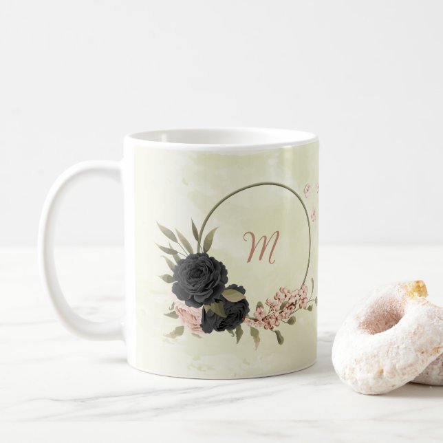 Schwarz-Rosa-Blume Kaffeetasse (Mit Donut)