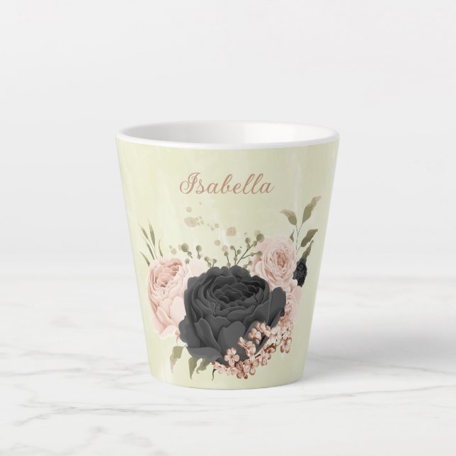 Schwarz-Rosa-Blume Milchtasse (Vorderseite)