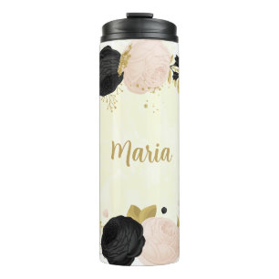 Schwarz-Rosa-Blume Thermosbecher