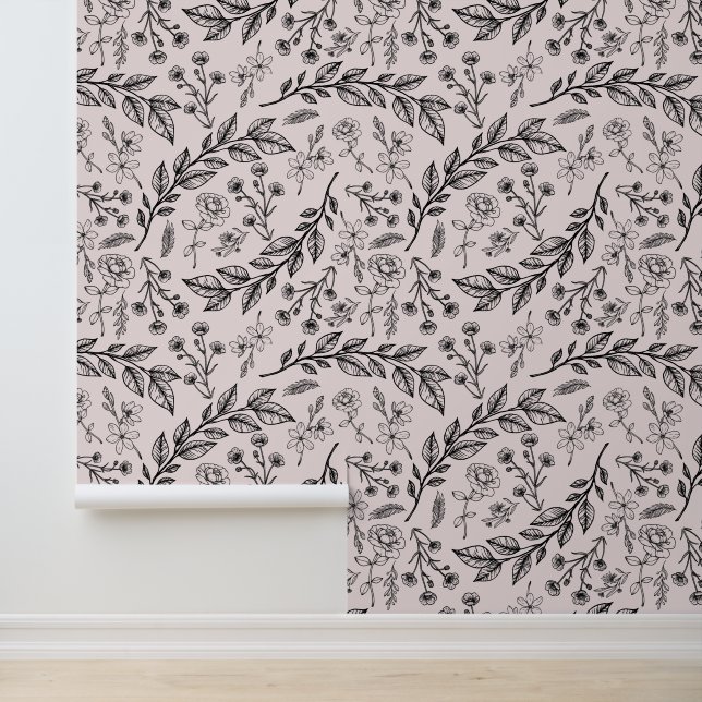 Schwarz-Rosa-Blumen Tapete (Anwendung)