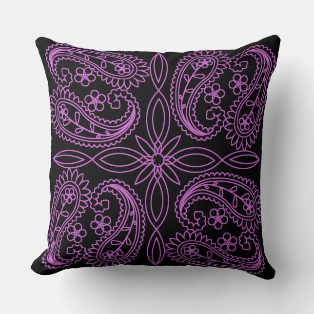 Schwarz/Rosa Blumenmuster Pattern Kissen (Vorderseite)