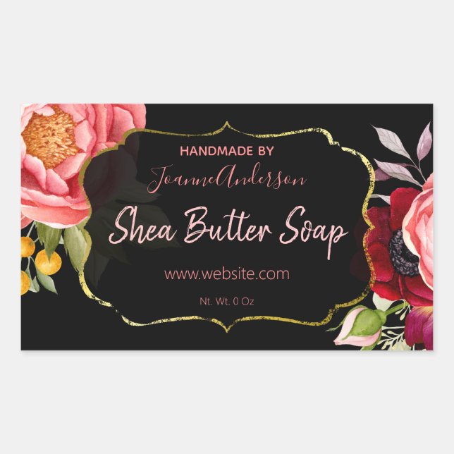 Schwarz Rosa Blütenfarbe Seife Rechteckiger Aufkleber (Vorderseite)