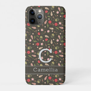 Schwarz Rosa Blütenminimale Elegantes Muster Name Case-Mate iPhone Hülle