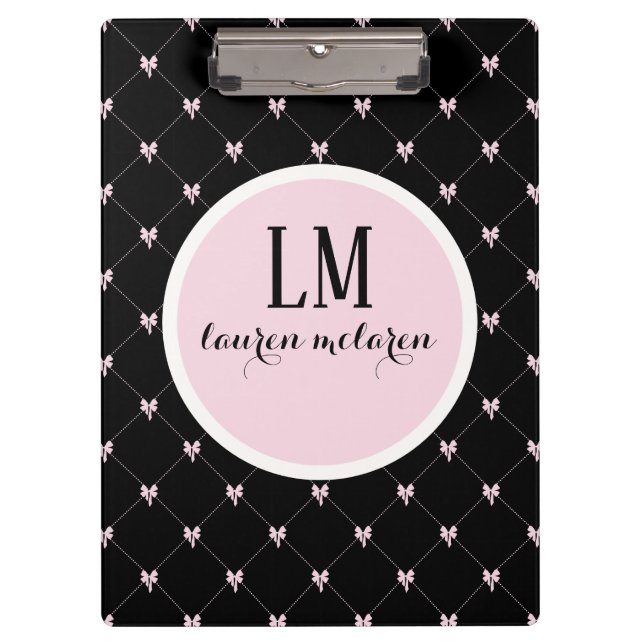 Schwarz & Rosa Bogen Monogramm Klemmbrett (Vorderseite)