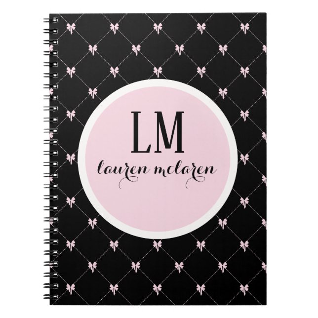 Schwarz & Rosa Bogen Monogramm Notizblock (Vorderseite)