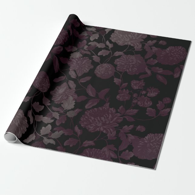 Schwarz-Rosa Bronze Moderne Vintage Blumenstadt Geschenkpapier (Ungerollt)