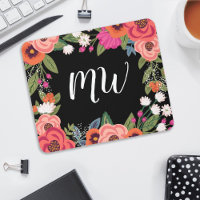 Schwarz-Rosa Coral Boho Blume Rahmen Mit Monogramm