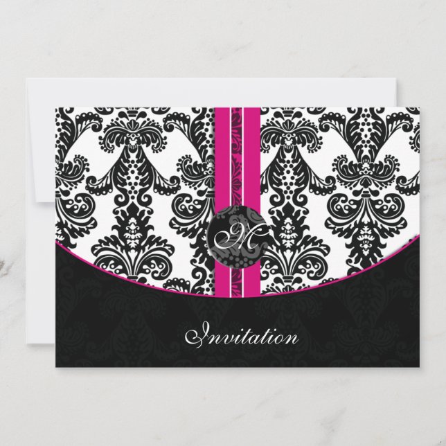 Schwarz-Rosa-Damaskus-Hochzeit Einladung (Vorderseite)
