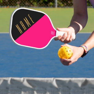 Schwarz-rosa-Diagonal-Farbblock-Text Pickleball Schläger