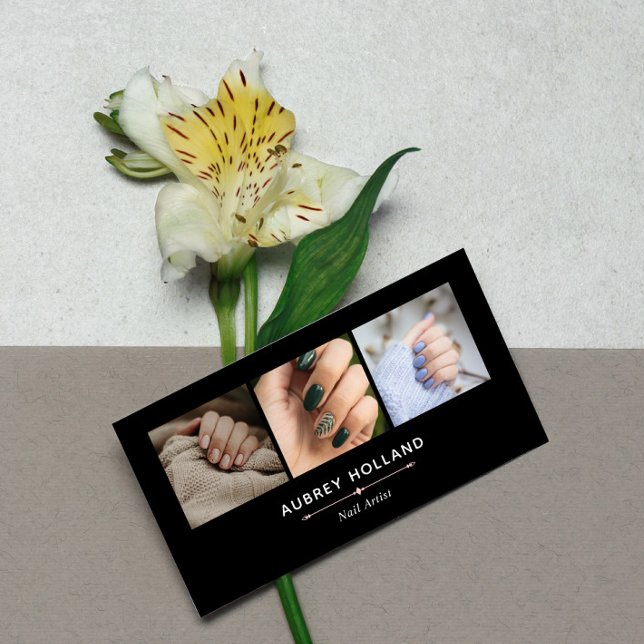 Schwarz Rosa Elegante Nagelkünstlerische FotoColla Visitenkarte (Von Creator hochgeladen)