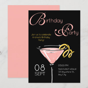 Schwarz rosa fancy Cocktail Geburtstag Einladung