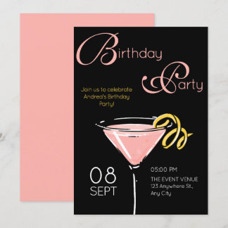 Schwarz rosa fancy Cocktail Geburtstag Einladung