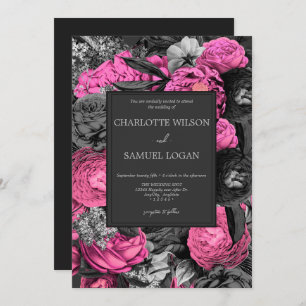 Schwarz-Rosa-Flora Modern Chic floral Wedding In Einladung