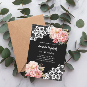 Schwarz-Rosa-Flora verleiht Luxus zum Geburtstag Einladung