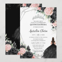 Schwarz Rosa Floral Prinzessin Silver Quinceañera