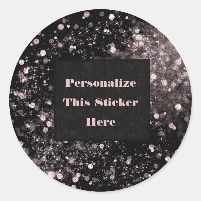 Schwarz-Rosa-Funkellichtblende Sparkle Glitzer Runder Aufkleber (Vorderseite)