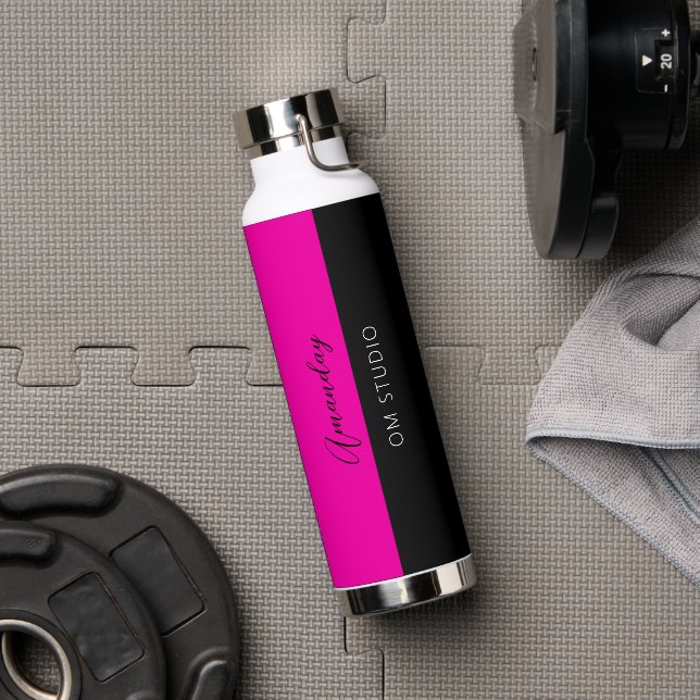 Schwarz-Rosa Geometrie Minimale Individuelle Name- Trinkflasche (Fitnessstudio)
