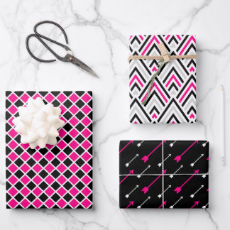 Schwarz-Rosa-Geometrie-Pfeil Geschenkpapier Set
