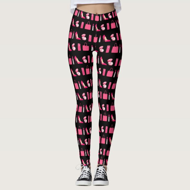 Schwarz-Rosa-Girl-Design Leggings (Vorderseite)