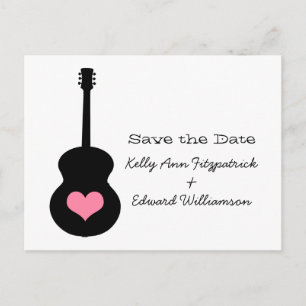 Schwarz/Rosa Gitarrenherz Save the Date Postkarte