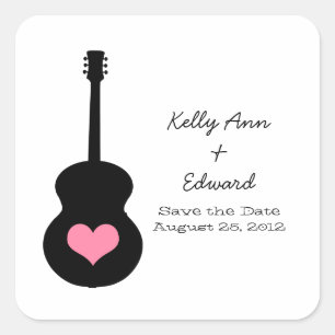 Schwarz/Rosa Gitarrenherz Save the Date Stickers
