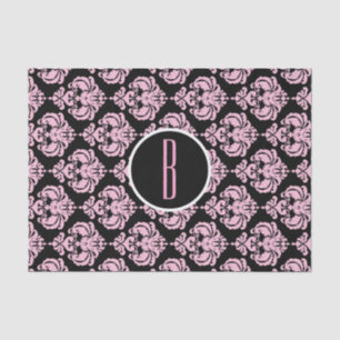 Schwarz & Rosa Glam Damast Monogramm Buchstabe Ini Seidenpapier