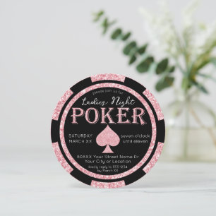 Schwarz-Rosa Glitzer Ladys Night Poker Chip Einladung
