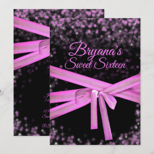 Schwarz & Rosa Glitzer Lights Sweet 16 Birthday Einladung