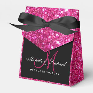 Schwarz-Rosa-Glitzer-Monogramm-Gastgeschenk Hochze Geschenkschachtel