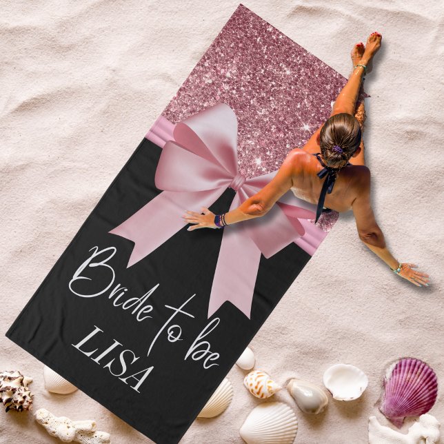 Schwarz/Rosa Glitzer Personalisiertes Brauttuch Badehandtuch (Von Creator hochgeladen)