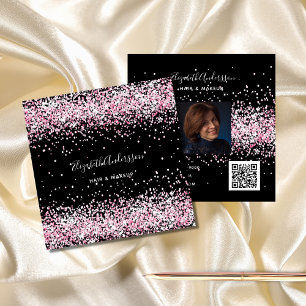 Schwarz-Rosa-Glitzer-Profil Foto qr Quadratische Visitenkarte