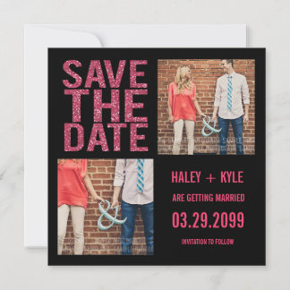 Schwarz-Rosa-Glitzer Save the Date Foto-Karten