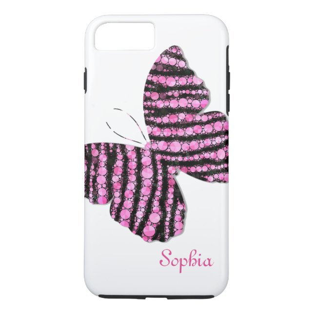 Schwarz-Rosa-Glitzer Schmetterling Personalisiert Case-Mate iPhone Hülle (Rückseite)