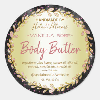 Schwarz-Rosa-Glitzern Gold-Body-Butter-Etiketten Runder Aufkleber