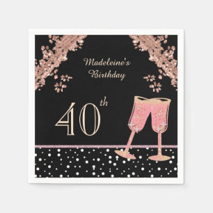 Schwarz-Rosa-Gold-Champagner-Cocktail zum 40. Gebu Serviette