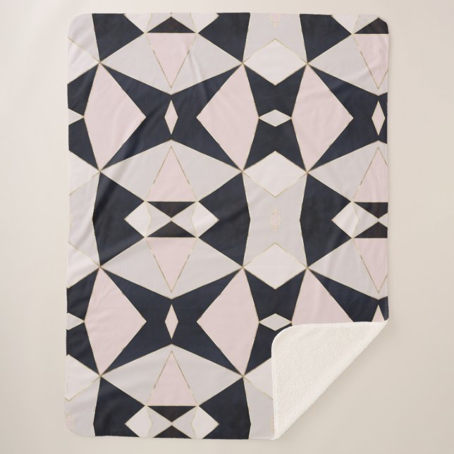 Schwarz Rosa Gold Kaleidoskop Geometrisch Sherpadecke (Vorderseite)