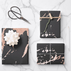 Schwarz-Rosa-Gold-Marmor-Optik Geschenkpapier Set