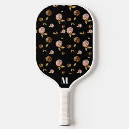 Schwarz-Rosa-Gold-Rose | Modernes Monogramm Pickleball Schläger