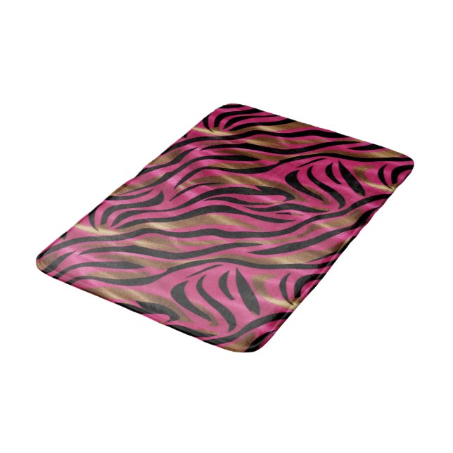 Schwarz Rosa Gold Zebra Streifen Tierisches Druckm Badematte (Schrägansicht)