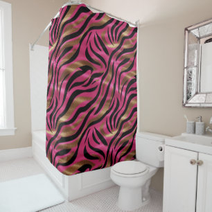 Schwarz Rosa Gold Zebra Streifen Tierisches Druckm Duschvorhang